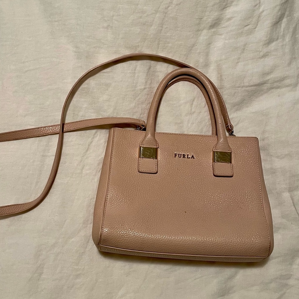 FURLA light pink top handle with strap leather purse